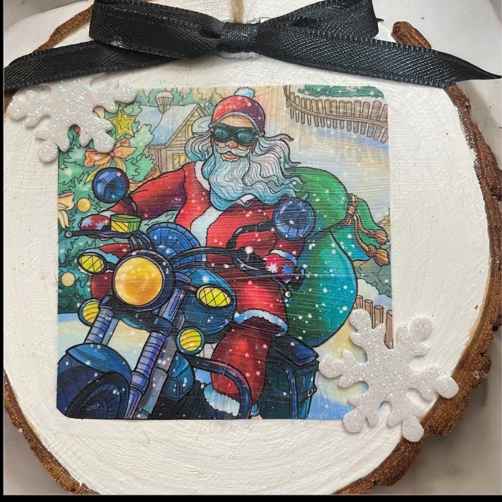 Santa Claus Motorcycle Holiday Ornament - Picture 2 of 4